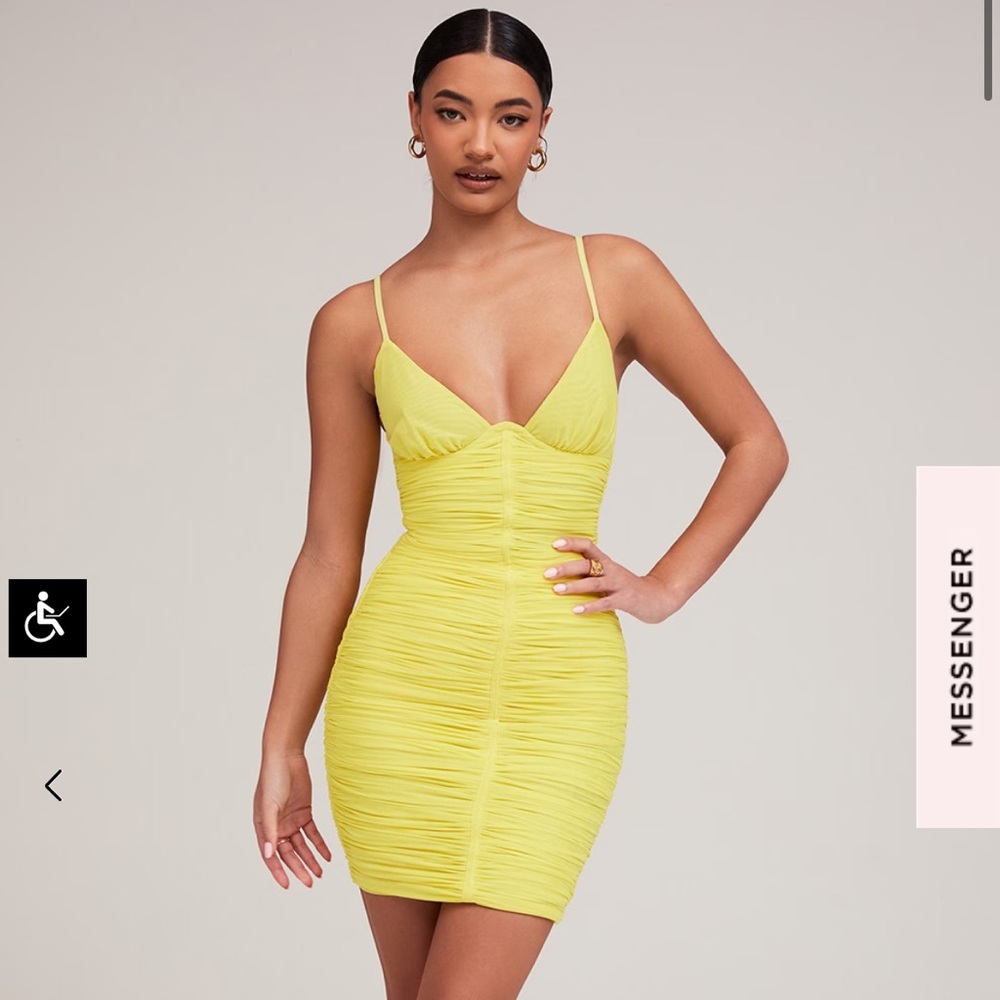 House of CB Mistress Rocks Lemon Plunge Mesh Dress